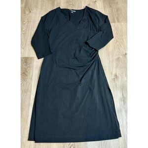 Soft Surroundings Black Dress Missy M V Neck 3/4 Sleeve Ruched Casual